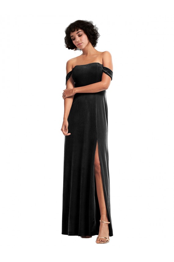 A-Line Strapless Stretch Velvet Long Black Formal Evening Gown / Prom Dress / Bridesmaid Dress Barrie