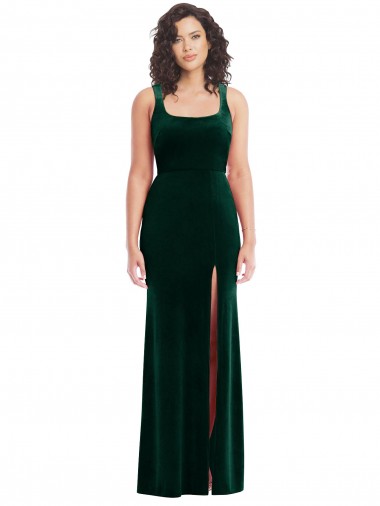 Trumpet Square Neck Stretch Velvet Long Dark Green Semi Formal Evening Dress / Prom Dress / Bridesmaid Dress Barrie