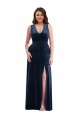 Sheath V-Neck Stretch Velvet Long Dark Navy Formal Plus Size Evening Gown / Prom Dress / Bridesmaid Dress Barrie