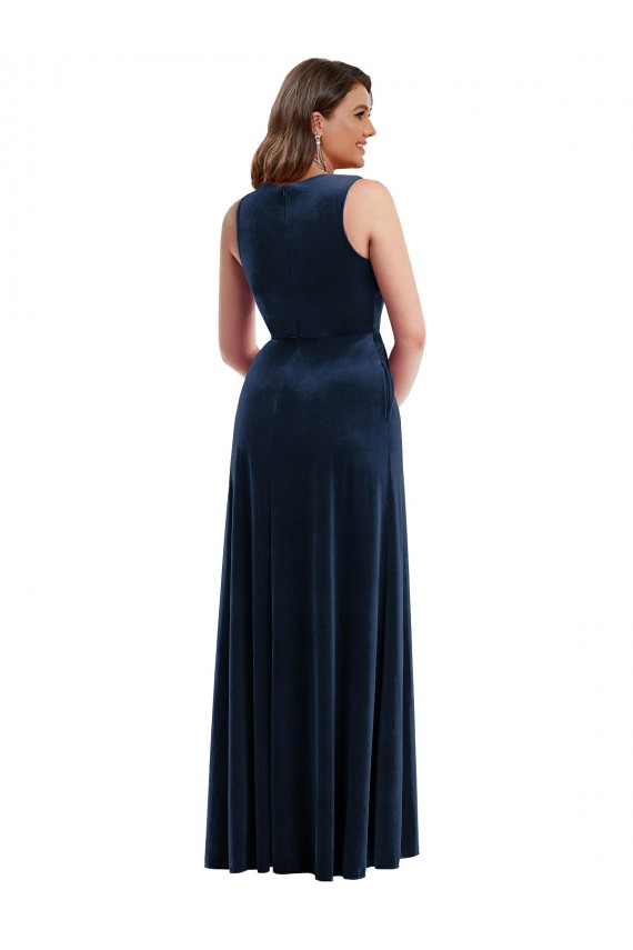 Sheath V-Neck Stretch Velvet Long Dark Navy Formal Plus Size Evening Gown / Prom Dress / Bridesmaid Dress Barrie