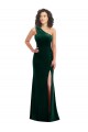 Trumpet One Shoulder Stretch Velvet Long Dark Green Black Tie Prom Dress / Bridesmaid Dress Barrie
