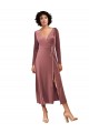 A-Line V-Neck Stretch Velvet Midi Length Cinnamon Rose Black Tie Prom Dress / Bridesmaid Dress Barrie