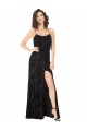 A-Line Cowl Neck Floral Velvet & Stretch Velvet Long Black Bridesmaid Dress Barrie