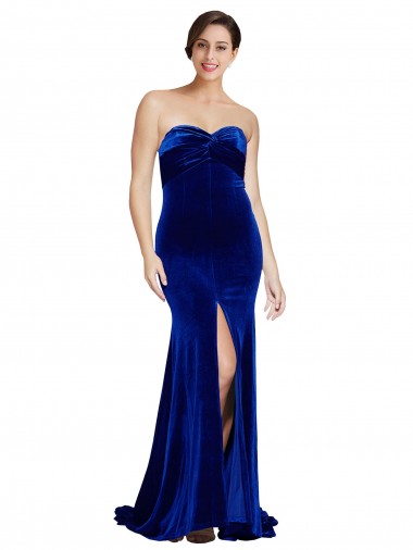 Mermaid Strapless Stretch Velvet Sweep Train Royal Blue Formal Evening Gown / Prom Dress / Bridesmaid Dress Barrie
