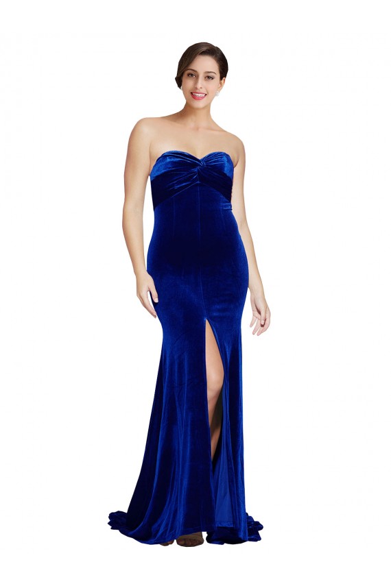 Mermaid Strapless Stretch Velvet Sweep Train Royal Blue Formal Evening Gown / Prom Dress / Bridesmaid Dress Barrie