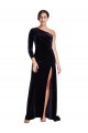 A-Line One Shoulder Stretch Velvet Sweep Train Dark Navy Formal Evening Gown / Prom Dress / Bridesmaid Dress Barrie