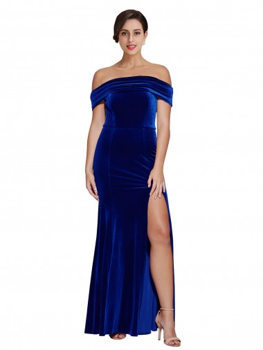 Mermaid Off the Shoulder Stretch Velvet Long Royal Blue Formal Evening Gown / Prom Dress / Bridesmaid Dress Barrie