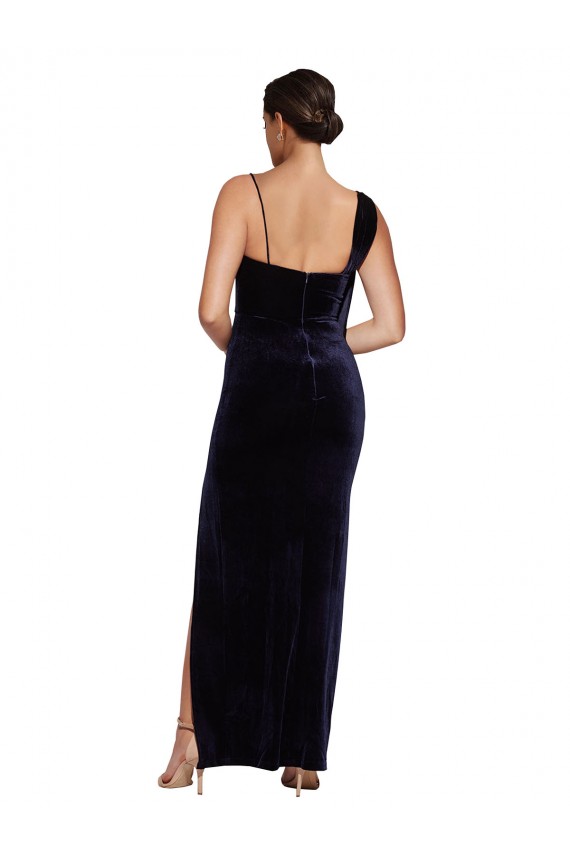 Sheath Square Neck Stretch Velvet Long Dark Navy Formal Evening Gown / Prom Dress / Bridesmaid Dress Barrie