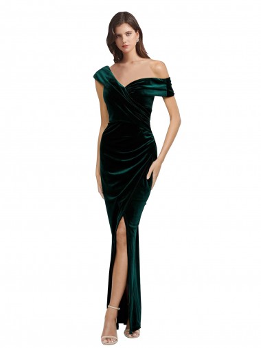 Sheath Sweetheart Stretch Velvet Long Dark Green High Low Evening Gown / Prom Dress / Bridesmaid Dress Barrie