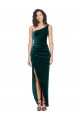 Sheath One Shoulder Stretch Velvet Long Dark Green High Low Evening Gown / Prom Dress / Bridesmaid Dress Barrie