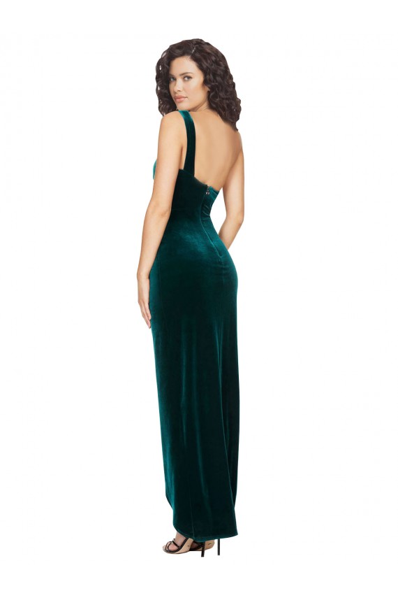Sheath One Shoulder Stretch Velvet Long Dark Green High Low Evening Gown / Prom Dress / Bridesmaid Dress Barrie