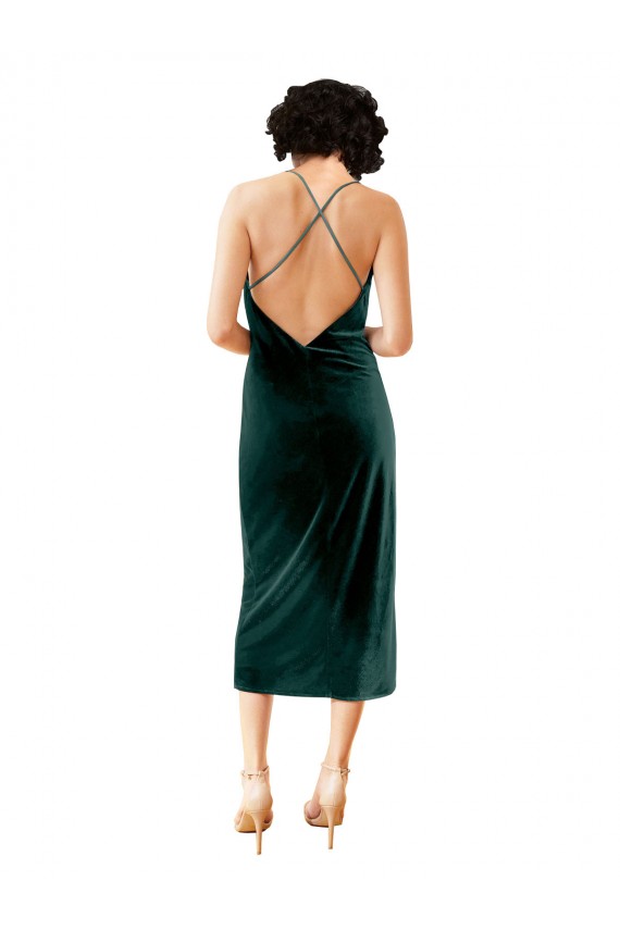 Sheath Cowl Neck Stretch Velvet Midi Length Dark Green Formal Dress / Bridesmaid Dress Barrie