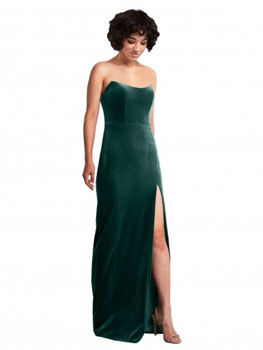 Sheath Strapless Stretch Velvet Long Dark Green Black Tie Evening Gown / Prom Dress / Bridesmaid Dress Barrie