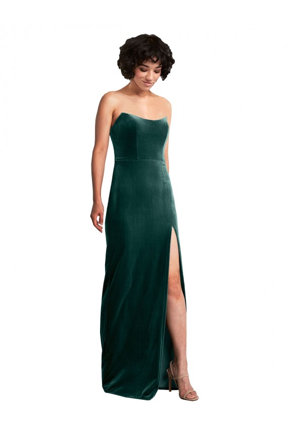 Sheath Strapless Stretch Velvet Long Dark Green Black Tie Evening Gown / Prom Dress / Bridesmaid Dress Barrie