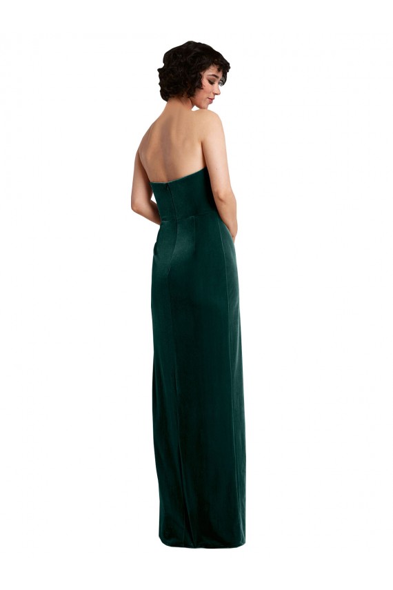 Sheath Strapless Stretch Velvet Long Dark Green Black Tie Evening Gown / Prom Dress / Bridesmaid Dress Barrie