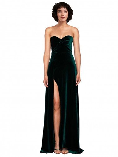 A-Line Sweetheart Stretch Velvet Sweep Train Dark Green Semi Formal Evening Dress / Prom Dress / Bridesmaid Dress Barrie
