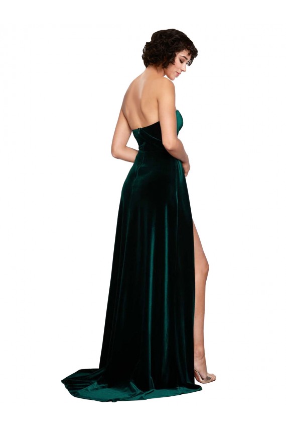 A-Line Sweetheart Stretch Velvet Sweep Train Dark Green Semi Formal Evening Dress / Prom Dress / Bridesmaid Dress Barrie