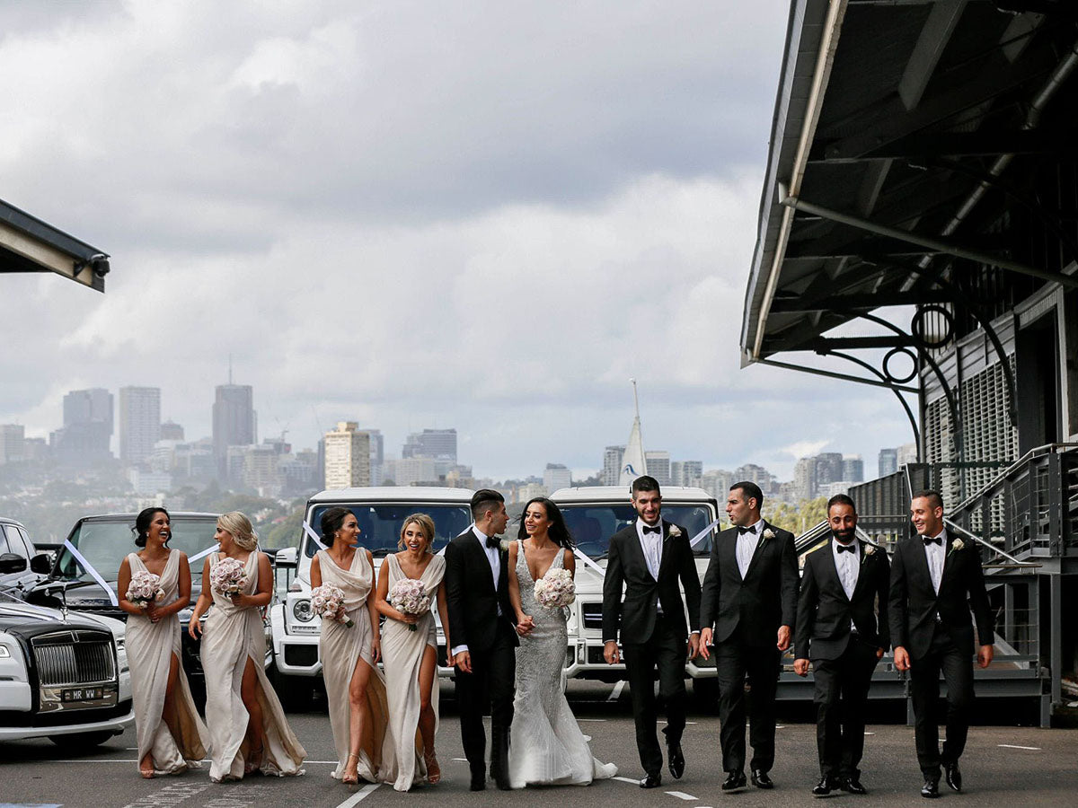Full Length Luxe Chiffon Long Champagne bridesmaid dresses Barrie with Sexy High Slit and Front Ruffles